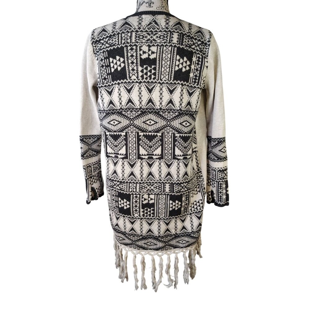 Odd Molly Cardigan Sweater Gray White Cotton Geometric Knit Oversized Small Boho